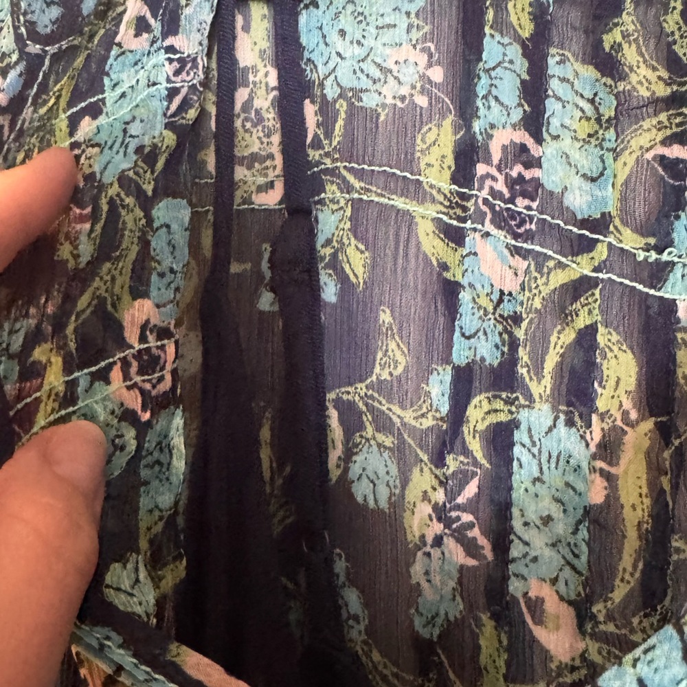 FREE PEOPLE Floral Navy and Teal Sheer Women's Maxi Dress - Picture 5 of 5